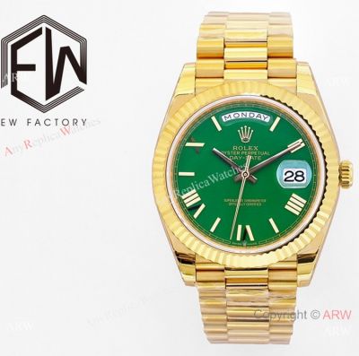 Replica Rolex Day Date 40 Olive Green Gold Watch 2836 Movement